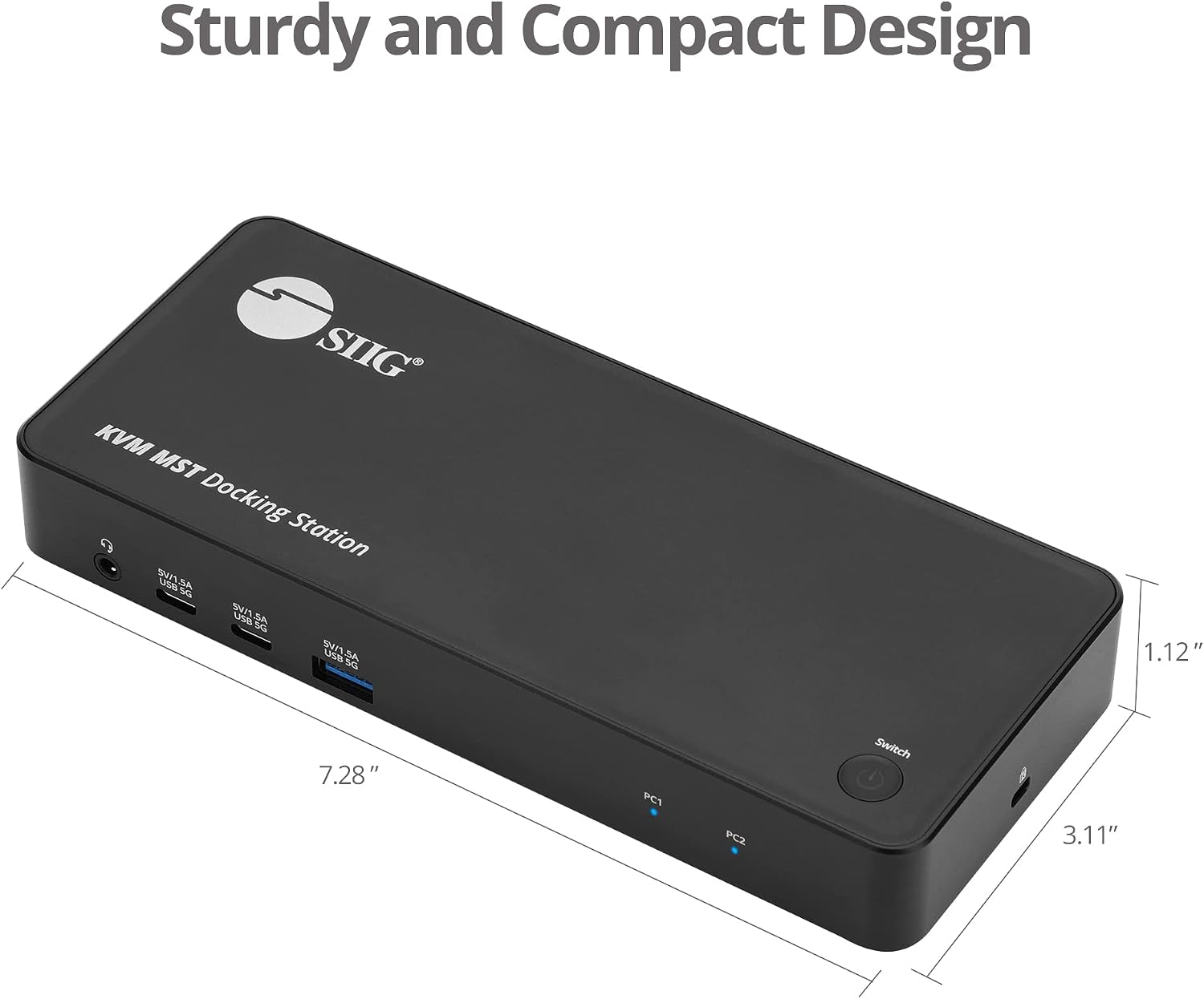 SIIG 2-Port USB-C KVM Docking Station with PD 65W, for 2 Monitors 2 Computers, MST Technology, 1x HDMI 1x DisplayPort, Gigabit Ethernet, Headset Jack (CE-DK0111-S1)