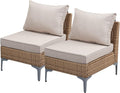 2 Piece Patio Furniture Set, Wicker Modular Outdoor Furniture with Thicker Cushions, Outdoor Couch Sofa for Garden, Poolside, Backyard, Beige