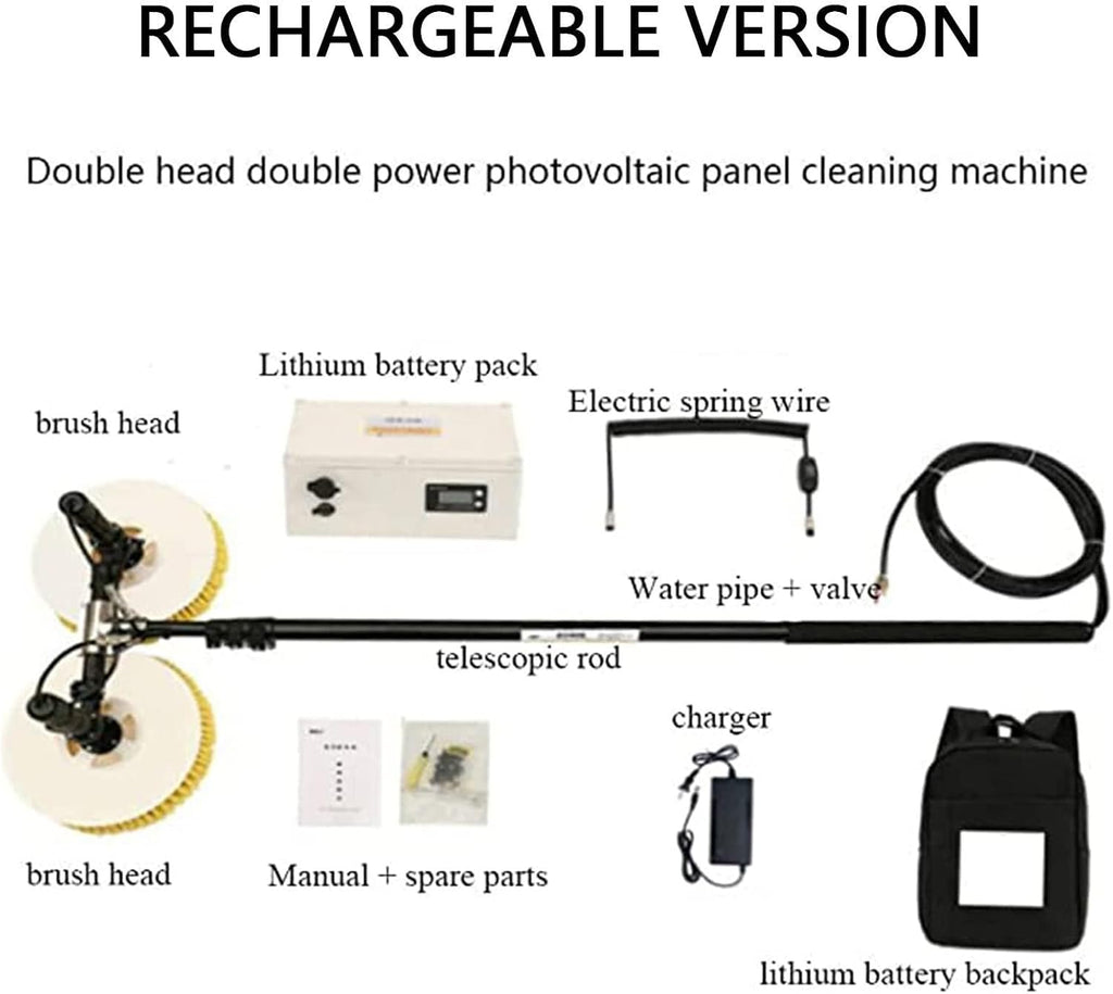 Double Head Solar Panel Cleaning Brush (3.5M / 5.5M / 7.5M), Adjustable Length, Double Brush Head (Rotating), Battery Life: 4-8 Hours, Water Supply Rod Electric Rotating Brush,5.5m