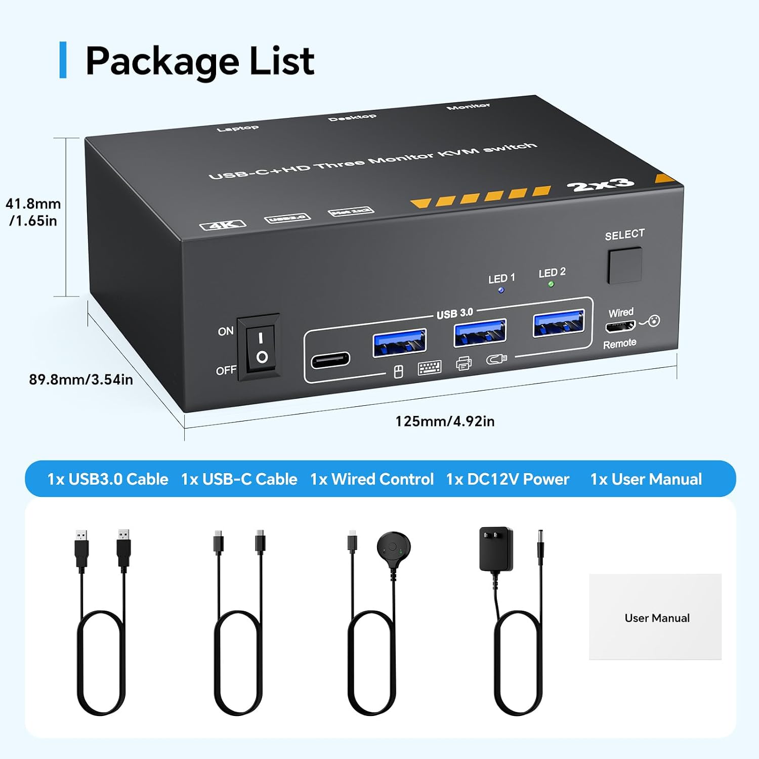 KVM Switch 3 Monitors for 1 Laptop and 1 Desktop 4K@60Hz, USB C HDMI Three Monitor KVM Switch,Docking Station KVM Switches with 4 USB 3.0 Port, 87W PD Charging