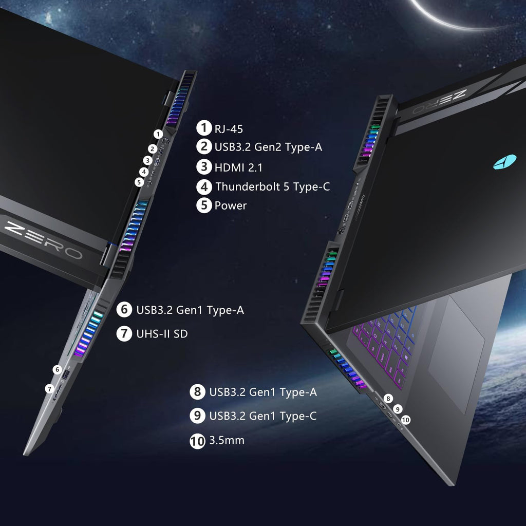 Thunderobot Zero 18 Pro 5090 Gaming Laptop, 18' QHD+ 240Hz 2.5K Hummingbird Display, Core Ultra 9 275HX, GeForce RTX 5090, 32GB DDR5, 1TB SSD, Per-Key RGB, FHD IR Camera, Wi-Fi 6E, Win 11 Home