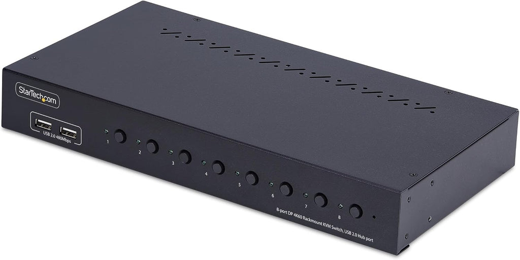 StarTech.com 8-Port DisplayPort KVM Switch w/1U Rack Mount Kit, 4K 60Hz DP 1.2, Push-Button/Hotkey Switching, TAA Compliant