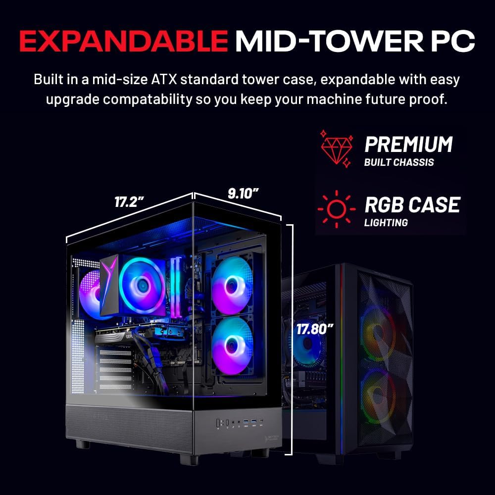 Skytech Gaming Azure 3 Gaming PC, AMD Ryzen 7 7700 3.8GHz, NVIDIA RTX 5060, 1TB Gen4 NVMe SSD, 32GB DDR5 RAM 6000, 650W Gold PSU, WI-FI 5, Windows 11, Desktop
