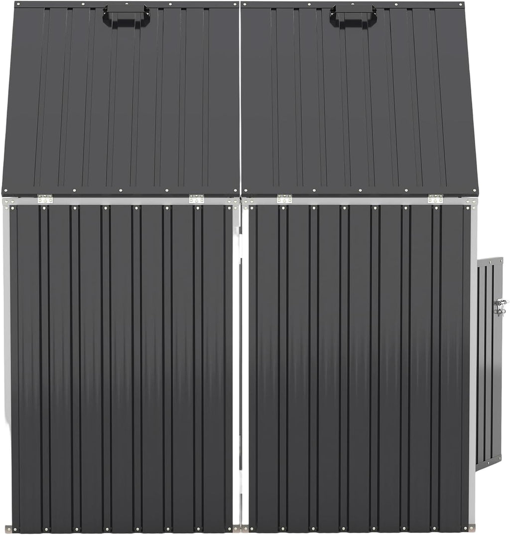 Outdoor Trash Can Storage, Garbage Bin Shed Stores 2 Trash Cans with Pneumatic Support Rod, 54 Cubic feet of Space, Metal Outdoor Storage Shed for Garbage Cans, Garden, Backyard, and Patio, Grey