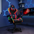 Gaming Chairs for Adults Tall and Kids，Lumbar Support,LED Lights，High Back Reclining Computer Chair with Headrest (Black+Red)