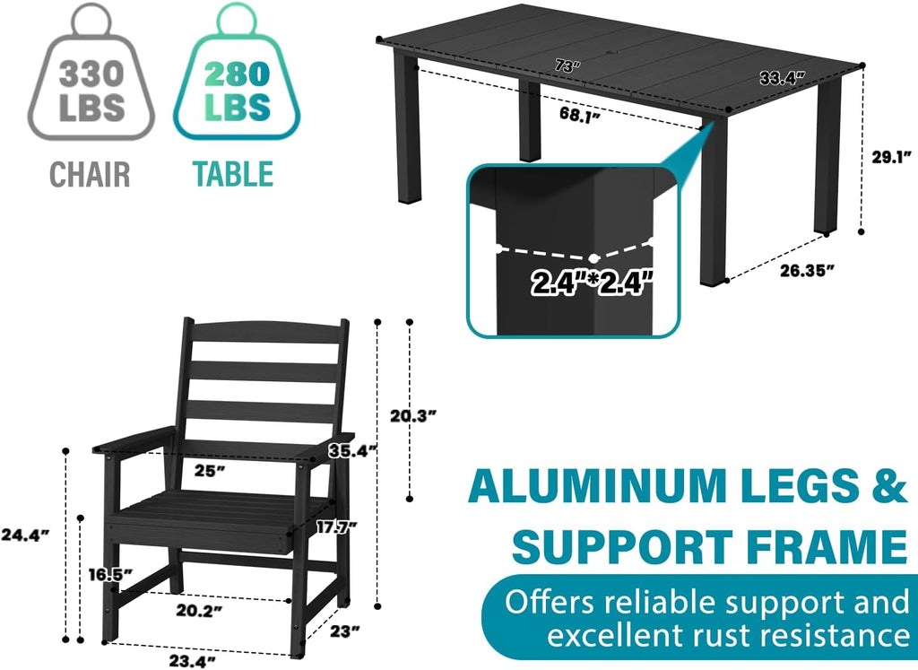 Ayge 9-Piece Outdoor Dining Set – HDPE Patio Furniture for 8 with 2' Hole Cut-Out Table & 8 Chairs, Perfect for Pool, Patio, Garden, Black