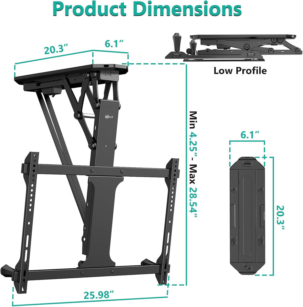 WALI Motorized Ceiling TV Mount with Remote, Electric Flip Down TV Bracket for 32 to 70 inch Flat and Curved Screen Up to 77 Lbs, Pitched Roof, Max Mounting Holes 600x400mm (FCM604), Black