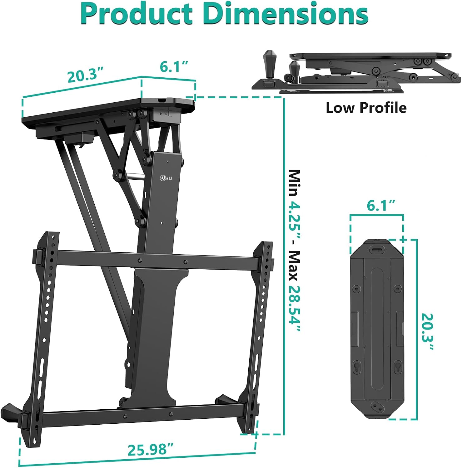 WALI Motorized Ceiling TV Mount with Remote, Electric Flip Down TV Bracket for 32 to 70 inch Flat and Curved Screen Up to 77 Lbs, Pitched Roof, Max Mounting Holes 600x400mm (FCM604), Black