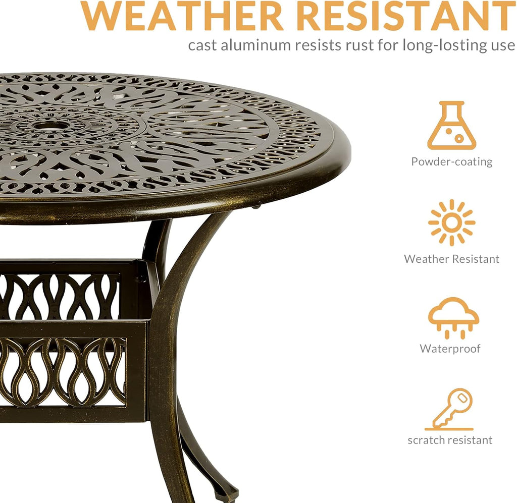 5-Piece Outdoor Patio Dining Set, All-Weather Cast Aluminum Patio Furniture Set with 4 Chairs and 35.4' Round Table for Backyard Garden Deck, 2' Umbrella Hole