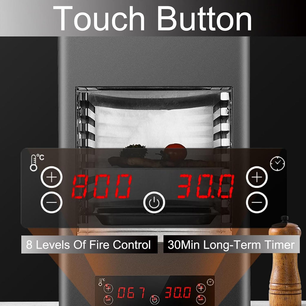 1700W Indoor Commercial Steak Grill,Electric Steak Broiler +glove-Time Temperature Adjustable/Touch Button/800℃ High Temperature/8-Layer Grill-for Beef Chicken Vegetables,B