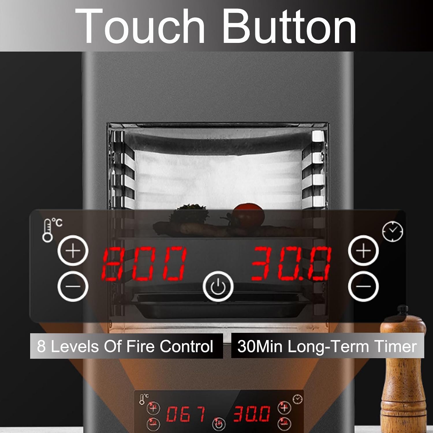 1700W Indoor Commercial Steak Grill,Electric Steak Broiler +glove-Time Temperature Adjustable/Touch Button/800℃ High Temperature/8-Layer Grill-for Beef Chicken Vegetables,B