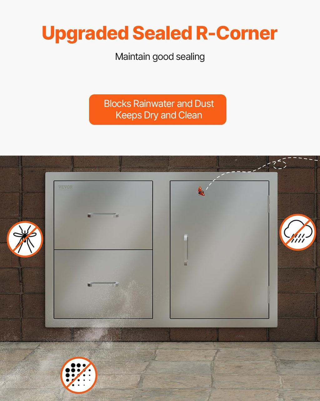 VEVOR Outdoor Kitchen Door Drawer Combo, 32.5'Wx21.7'Hx20.5'D, Access Door Double Drawers with Paper Towel Rack, BBQ Island Drawers with Stainless Steel Handles, 30.7'Wx20'Hx21'D Cutout Size