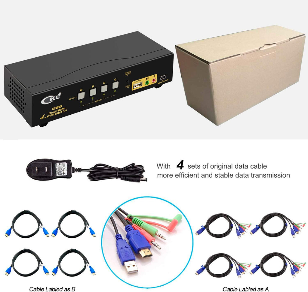 CKL HDMI KVM Switch 4 Port Dual Monitor Extended Display (CKL-942HUA)