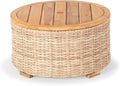SAFAVIEH Couture Outdoor - Anguilla Round Wicker Coffee Table - Solid Wood and Aluminum - Coastal Woven Design - Ideal for Patio, Deck, Porch, Backyard, 25.6'W x 25.6'D x 13.8'H (CPT2103A)