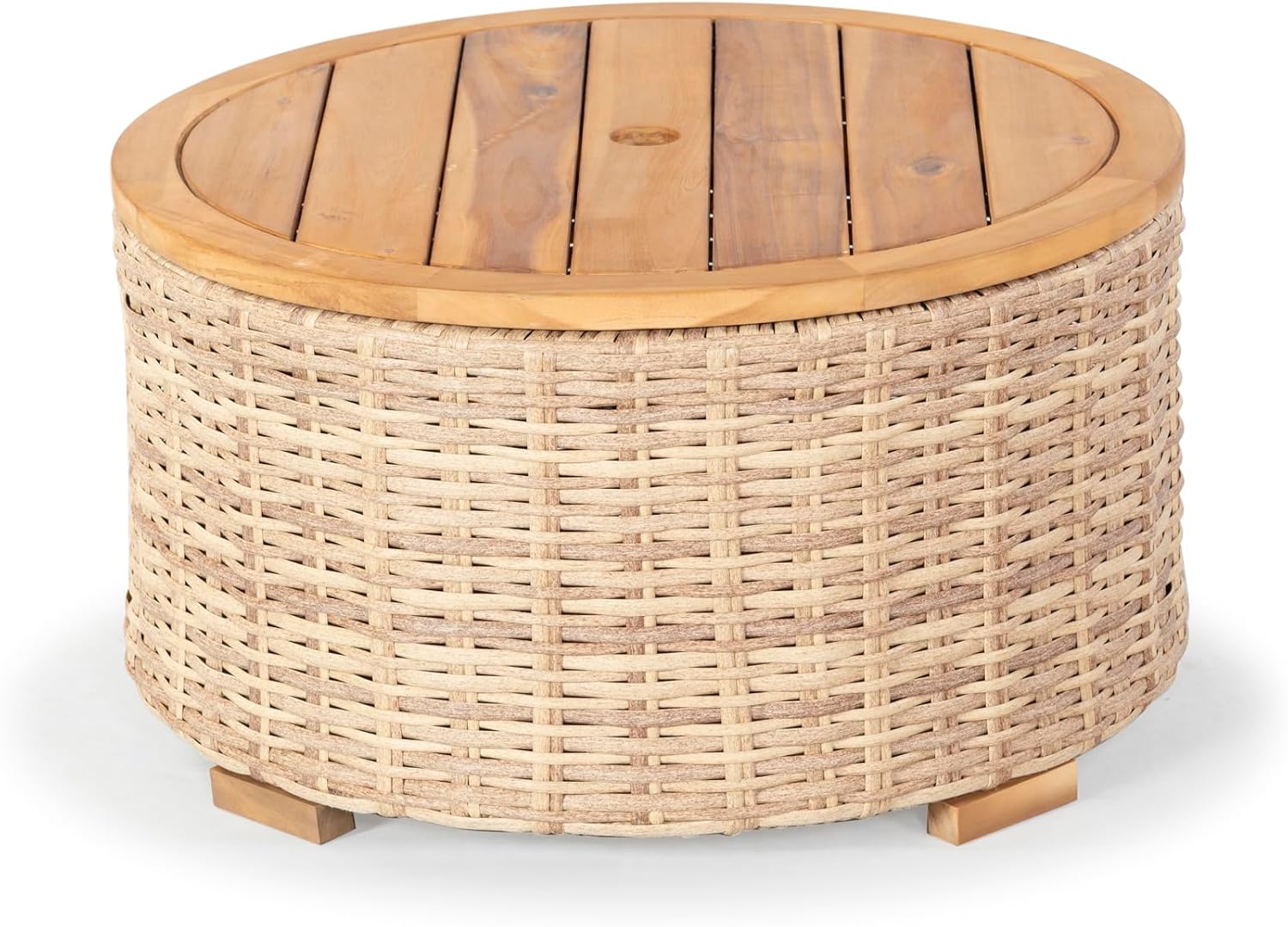 SAFAVIEH Couture Outdoor - Anguilla Round Wicker Coffee Table - Solid Wood and Aluminum - Coastal Woven Design - Ideal for Patio, Deck, Porch, Backyard, 25.6'W x 25.6'D x 13.8'H (CPT2103A)