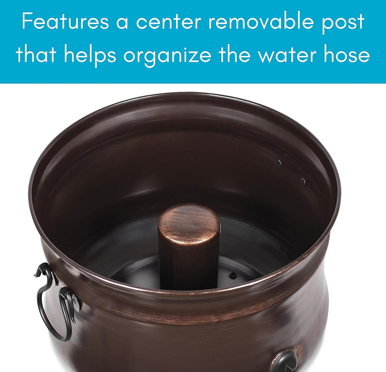 BIRDROCK HOME Water Hose Holder - Decorative Metal Pot, Indoor or Outdoor, Garden Storage Organizer, Patio Portable Bucket - Distressed Bronze, Holds up to 200ft Hoses, Large with Lid