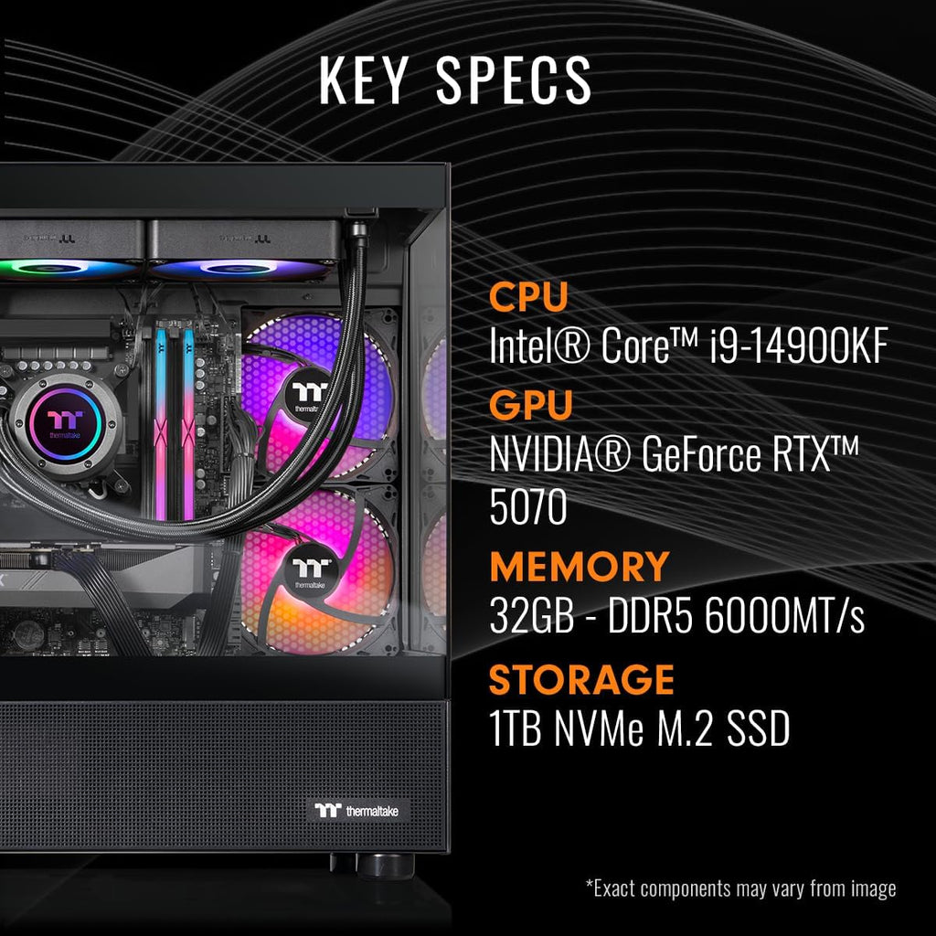 Thermaltake LCGS View i570-170 Gaming Desktop (Intel Core™ i9-14900KF, ToughRam 32GB DDR5 6000MT/s RGB Memory, NVIDIA® GeForce RTX™ 5070, 1TB NVMe M.2, WiFi, Windows 11) V17B-B76B-570-LCS