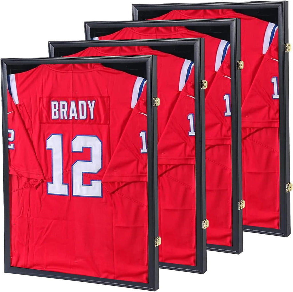 Jersey Frame Display Case 4 Pack - Jersey Display Case Jersey Shadow Box with Uv Protection Acrylic and Hanger for Baseball Basketball Football Soccer Hockey Sport Shirt and Uniform,Black Finish