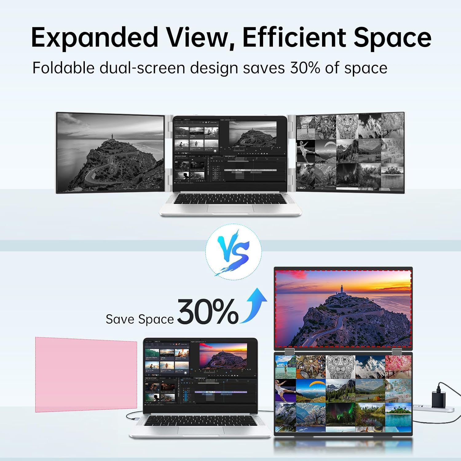 InnoView 18.5' FHD 100Hz 100% sRGB Dual Monitor with 15.6 Inch FHD 1080P Standard HDMI USB C Second External Monitor for Laptop