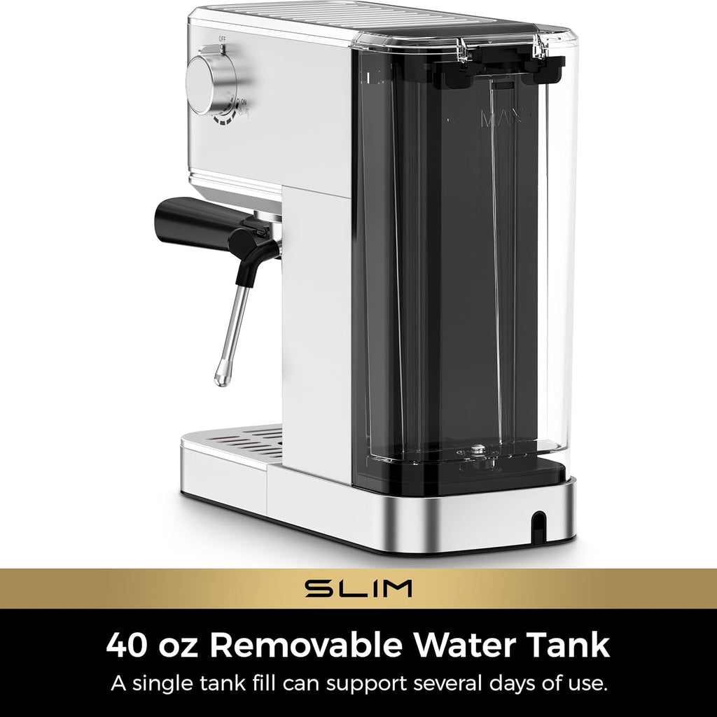 CHULUX Slim Espresso Machine with Milk Frother, 20 Bar Professional Italian Pump Espresso Coffee Machine for Home Cappuccino & Latte Maker, Stainless Steel, Silver