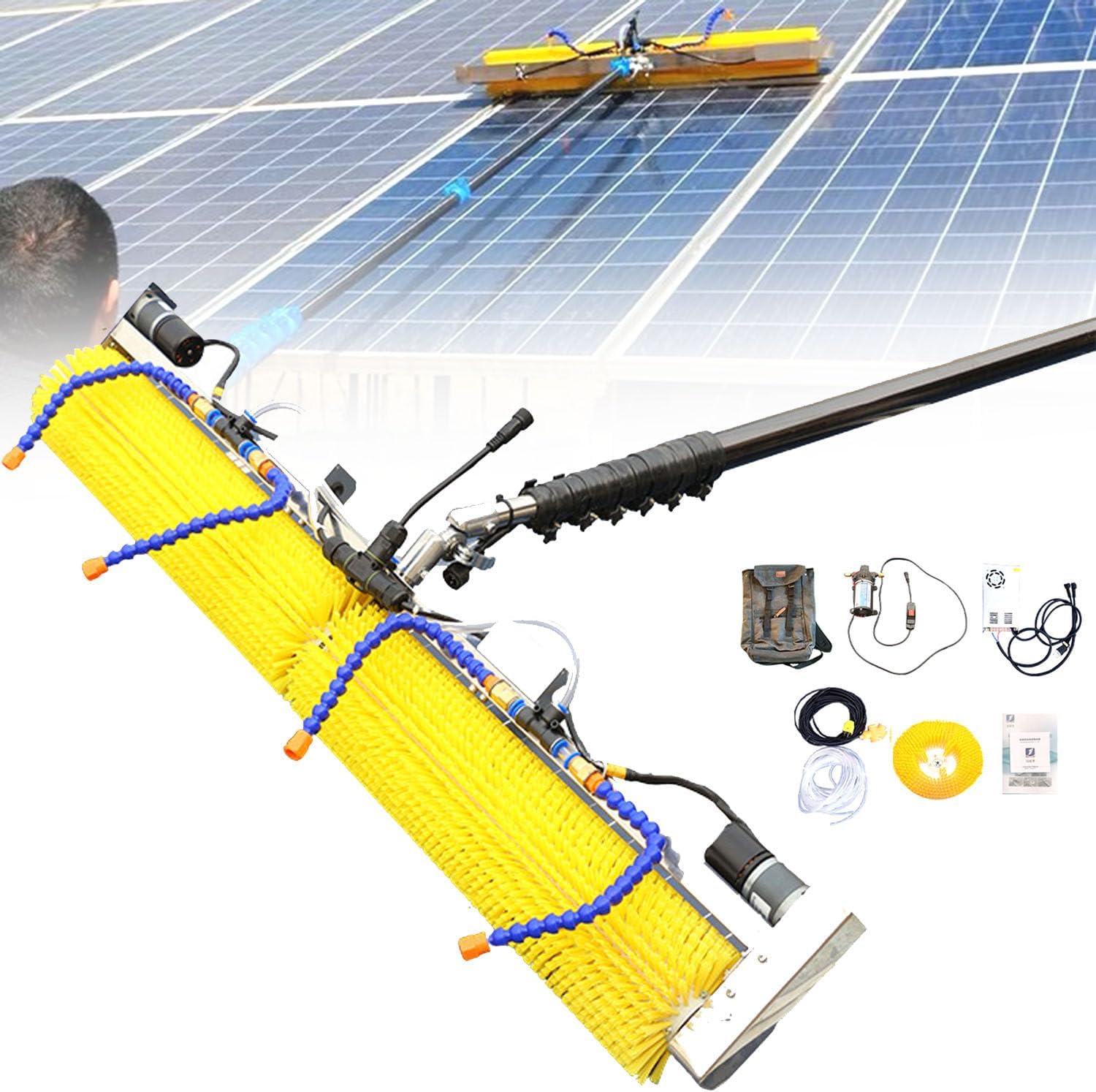 Cleaning Brush Electric Window Cleaning Pole, Water Fed Telescopic Brush, Extendable Cleaner, for Conservatory Roof, Cleaning Photovoltaic & Solar Panels,5M