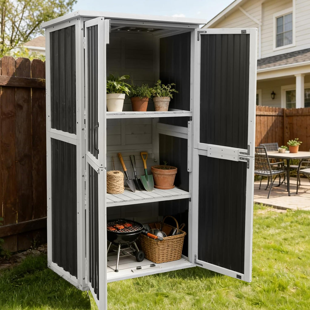 5FT Outdoor Storage Shed with 3-Level Adjustable Shelves – Durable, Weather-Resistant & Secure Storage Solution for Patio, Garden & Garage (White)
