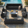 LayinSun 15 Piece Patio Furniture Set with Fire Pit Table, Outdoor Conversation Sets Wicker Rattan Sectional Sofa with Coffee Table