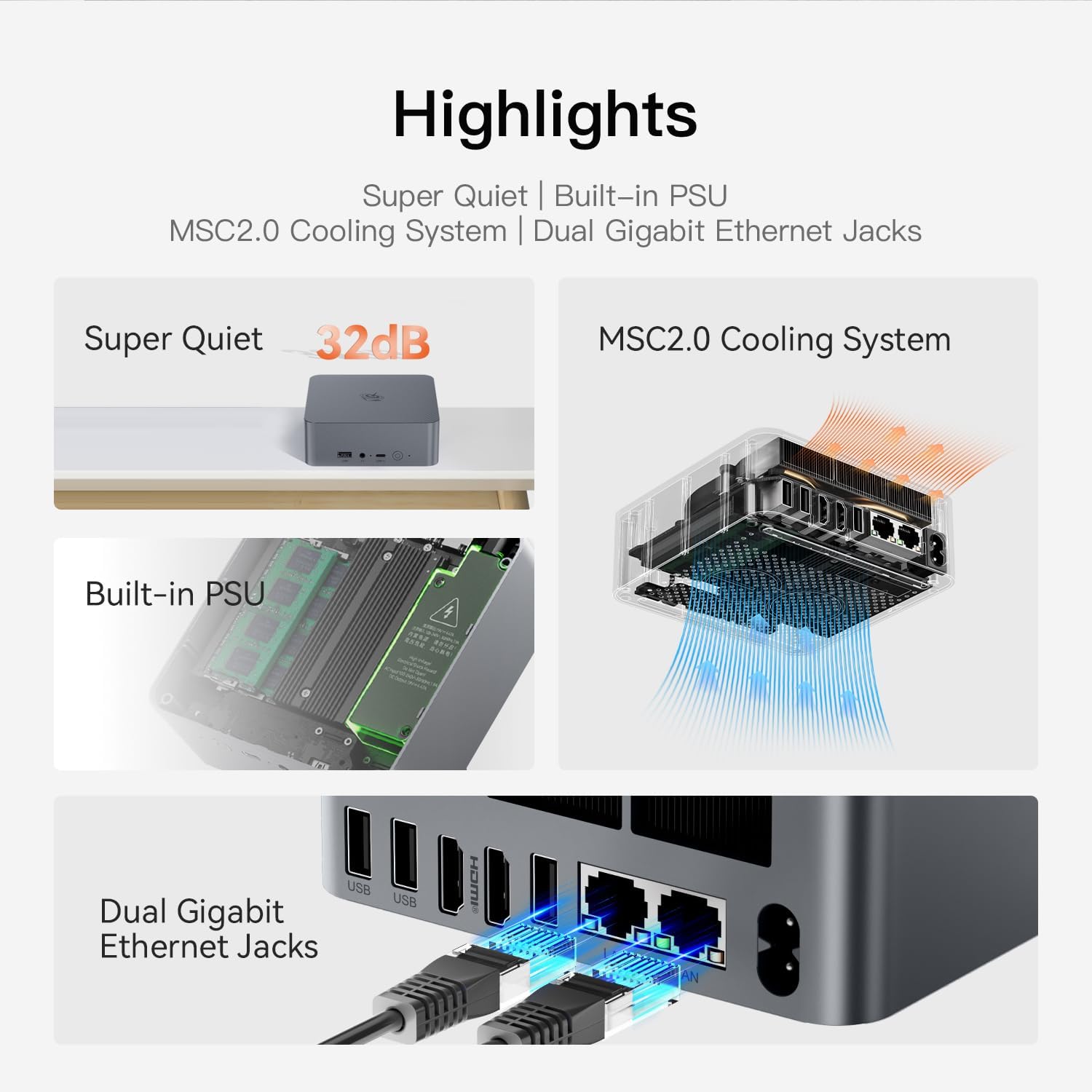 Beelink EQR5 Mini Pc, AMD Ryzen 5 5625U (6C/12T,up to 4.3 GHz),Mini Computers with 16GB DDR4 RAM 500GB M.2 2280 SSD, 4K Dual Display, Dual 1000Mbps LAN, USB3.2, WiFi 6, BT 5.2