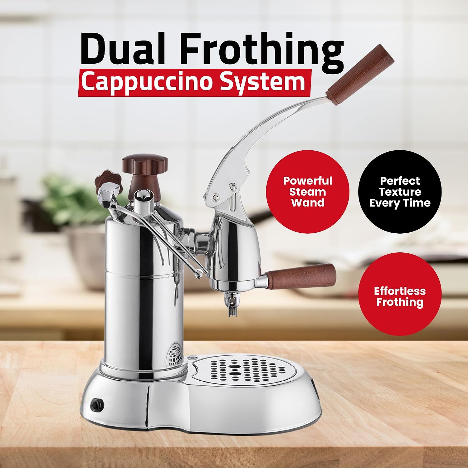 La Pavoni PSW-16 Stradavari 16-Cup Espresso Machine, Chrome with Wood Handles,Silver
