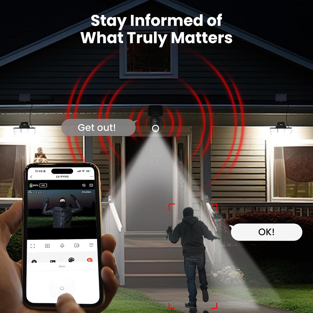 LaView 2K Solar Camera Outdoor Wireless, 100% Wire-Free WiFi Cameras for Home Security, 360° Rechargeable Battery Outdoor Camera, IP65, Color Night Vision, Two-Way Audio, Work with Alexa(2 Pack)