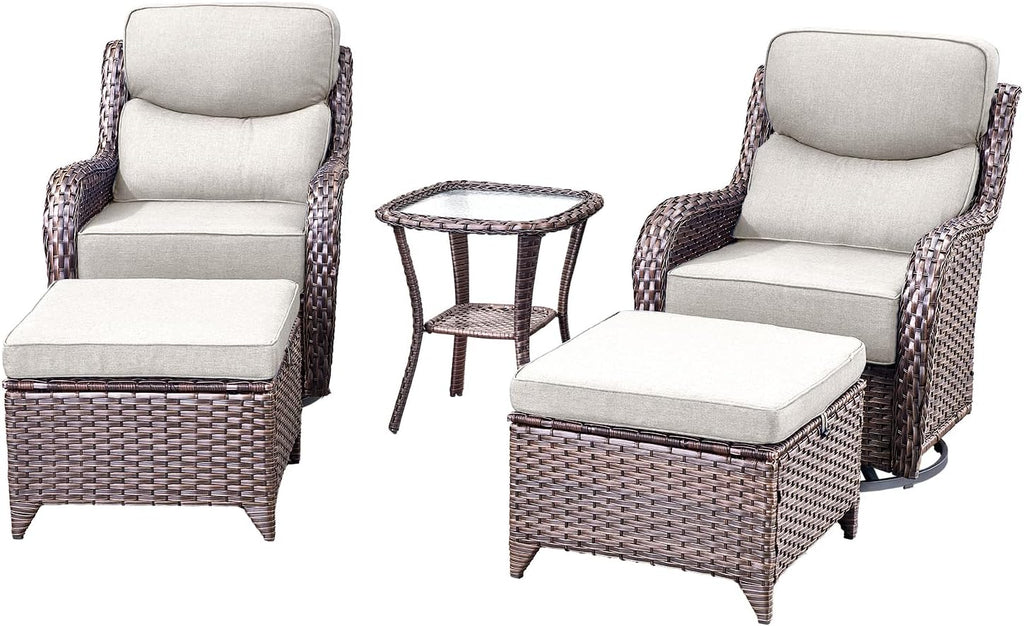 HUMMUH Wicker Patio Furniture Set 6inch Thick Cushion Deep Seat Outdoor Swivel Rocker Patio Chairs Set of 2 with Ottomans Conversation Set for Porch Garden Deck