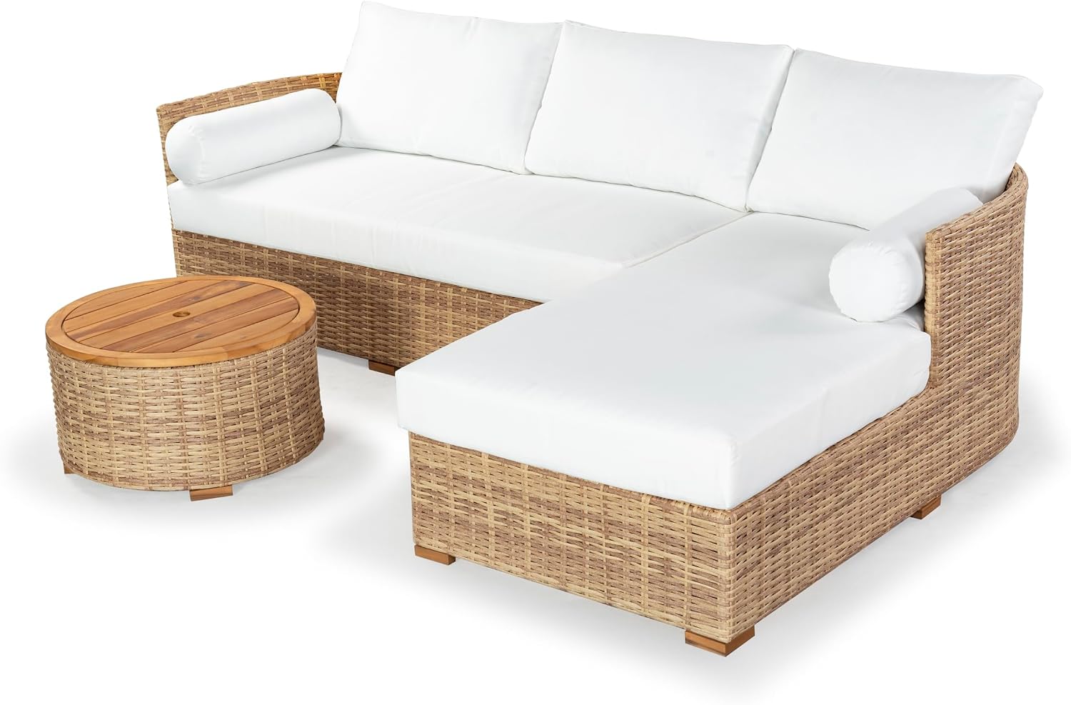 SAFAVIEH Couture Outdoor - Anguilla Round Wicker Coffee Table - Solid Wood and Aluminum - Coastal Woven Design - Ideal for Patio, Deck, Porch, Backyard, 25.6'W x 25.6'D x 13.8'H (CPT2103A)