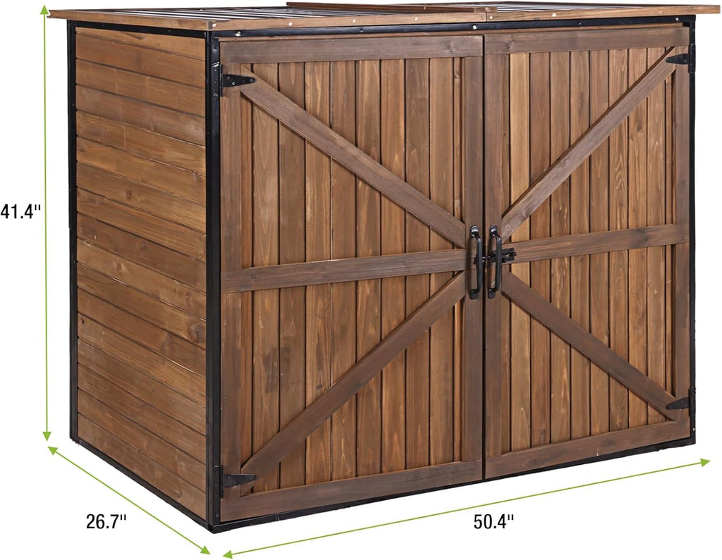 Gutinneen Outdoor Storage Shed Cabinet with Strong Iron Frame Large Wooden Garden Shed Tool House with Adjustable Shelfs,Medium