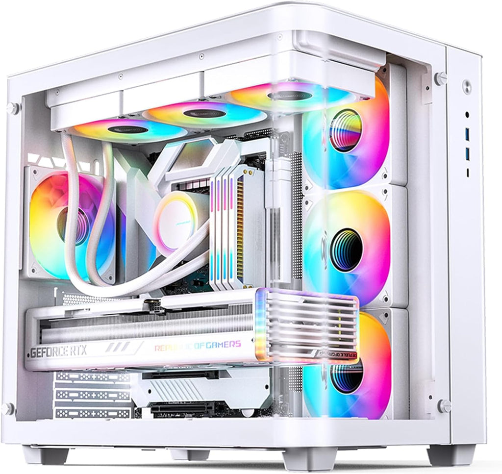 JONSBO TK-3 White One-Piece Curved Glass ATX Mid Tower Pc Case, One-Piece Curved Glass, Support BTF MB/Dual 360 AIO/ATX PSU/40Series GPU, with 10 Fan Positions, 270 Degree Side View Display,White