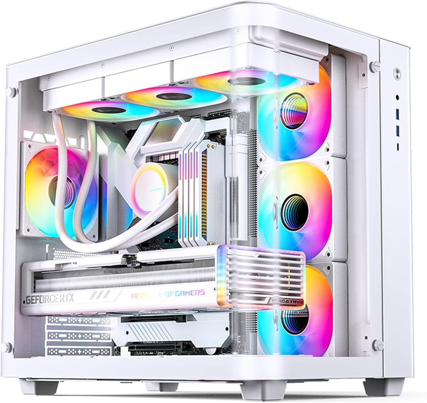 JONSBO TK-3 White One-Piece Curved Glass ATX Mid Tower Pc Case, One-Piece Curved Glass, Support BTF MB/Dual 360 AIO/ATX PSU/40Series GPU, with 10 Fan Positions, 270 Degree Side View Display,White