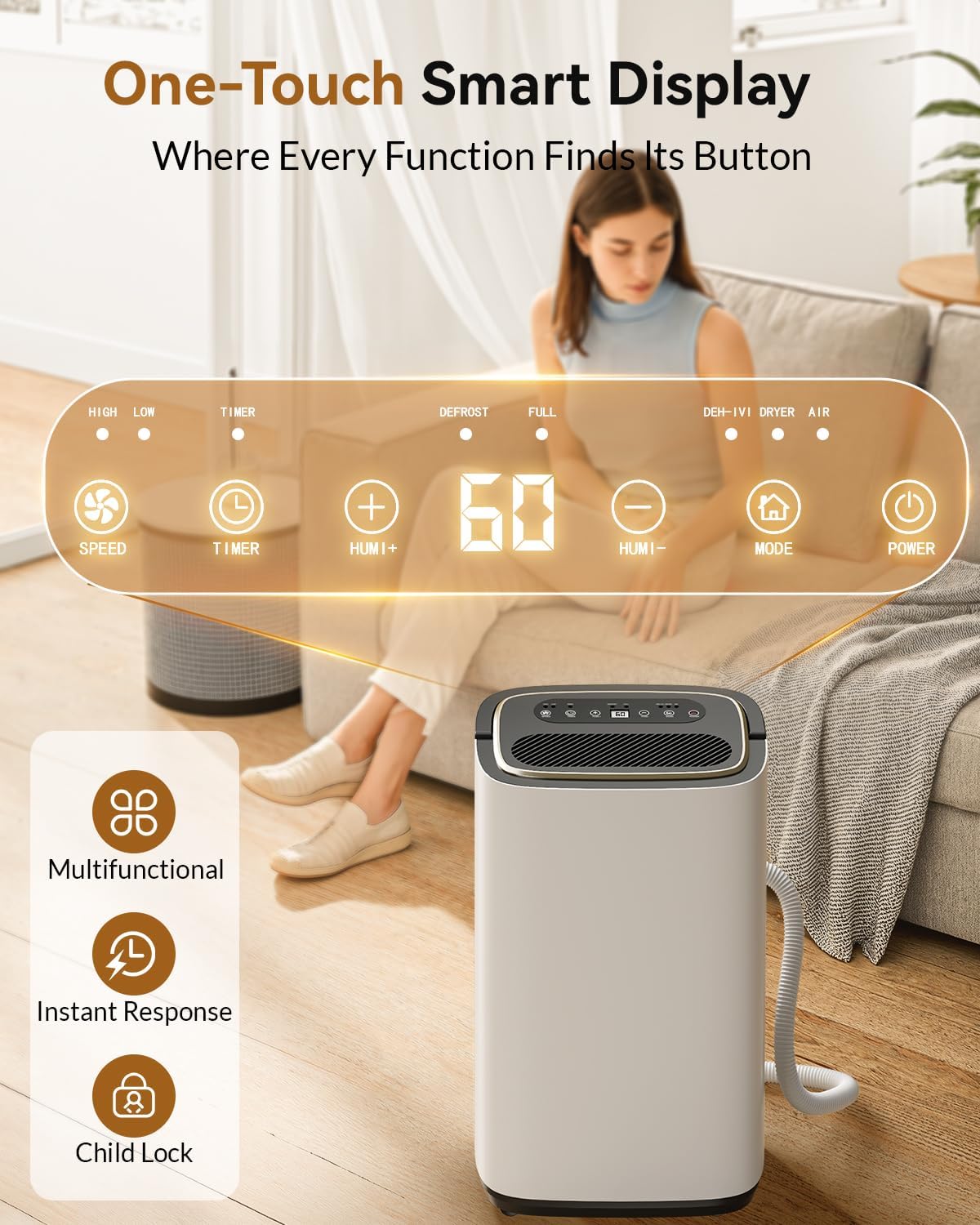 3000 Sq. Ft. Dehumidifier for Basement, 30 Pint Quiet Dehumidifiers for Home with Drain Hose, Smart Humidity Control, 24H Timer & Child Lock, Ideal for Large Rooms, Bathroom, Bedroom, Garage