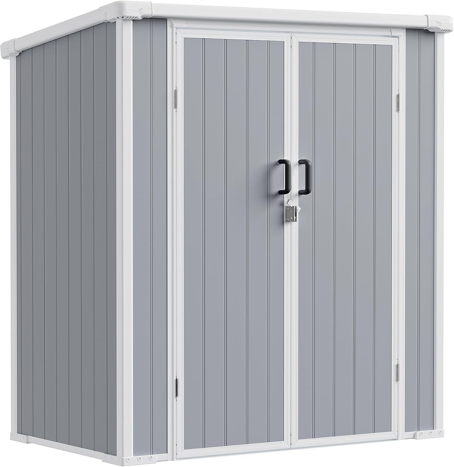 5x3 ft Outdoor Storage Shed with Floor, All-Weather Resin Tool Shed with 2 Shelves, Heavy-Duty Garden Shed for Yard, Bicycle, and Lawn Equipment, Easy Assembly, Aritic Light Gray