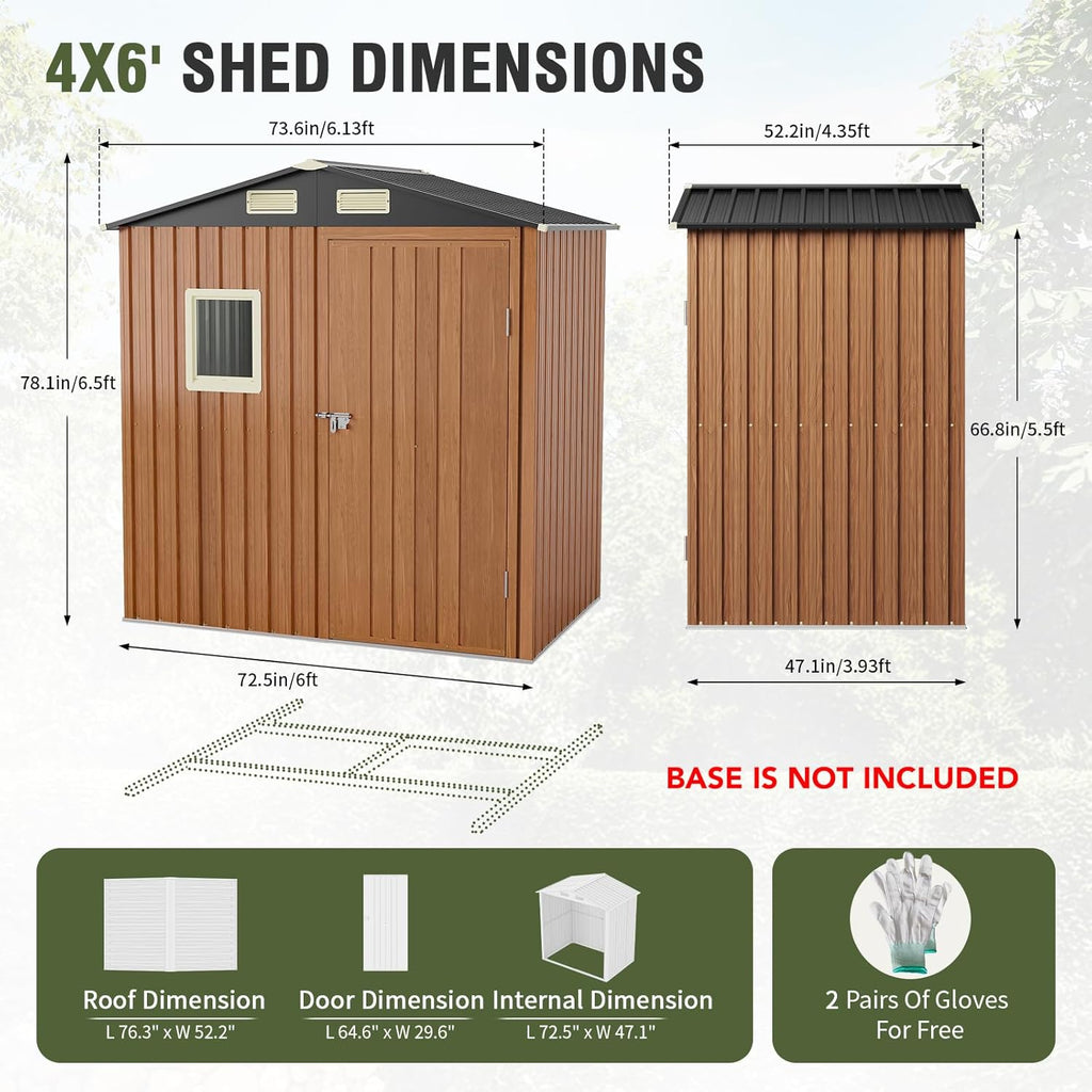 Outdoor Storage Shed 6x4 Ft, Lockable Metal Garden Shed with Window, Tool Shed Tiny House Vertical Outside Storage Building for Backyard, Lawn, Patio, Bike
