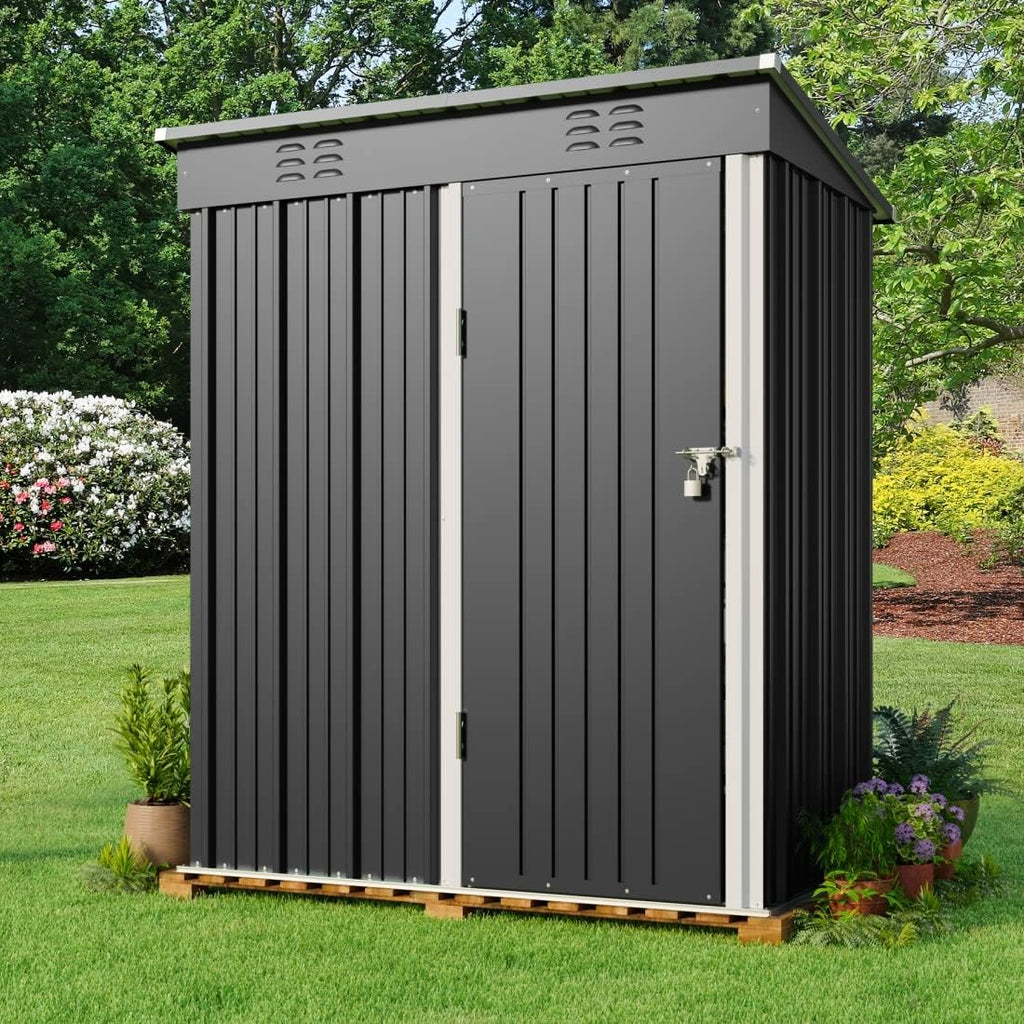 Gizoon 5 'x 3'Outdoor Storage Shed with Singe Lockable Door,Galvanized Metal Shed with Air Vent Suitable for The Garden,Tiny House Storage Sheds Outdoor for Backyard Patio Lawn-Dark Gray