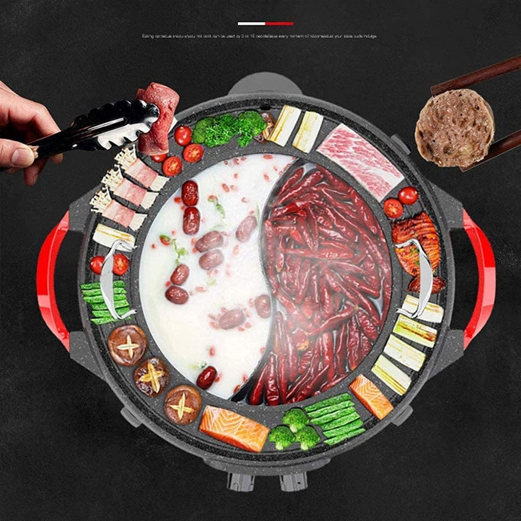 Electric Grill, Multifunction Two-In-One Electric Smokeless Non-Stick Barbecue Grilled Shabu-Shabu Baking Pan Large Capacity Separable Baking Pan 2200W,Maifanshishunfeng,Hous