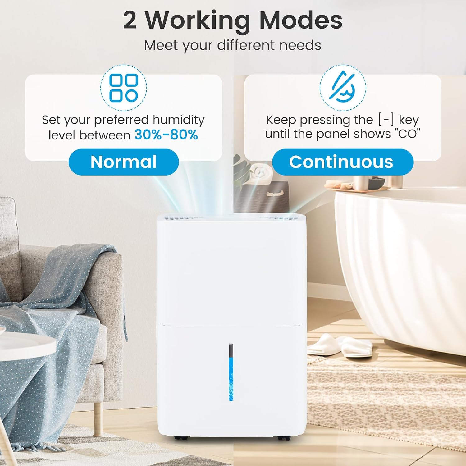 DORTALA 94.5 Pints Dehumidifier for 6000 Sq.Ft Large Rooms, Basement, Bathroom, Home Dehumidifier with Drain Hose, 2 Modes, 24H Timer, 1.4 Gal Water Tank, Auto Defrost, White