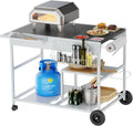 Vongrasig Pizza Oven Cart with Topping Station, Outdoor Grill Table Kitchen Island with Storage for Ninja Woodfire Blackstone Griddle Cuisinart etc Grill, Silver
