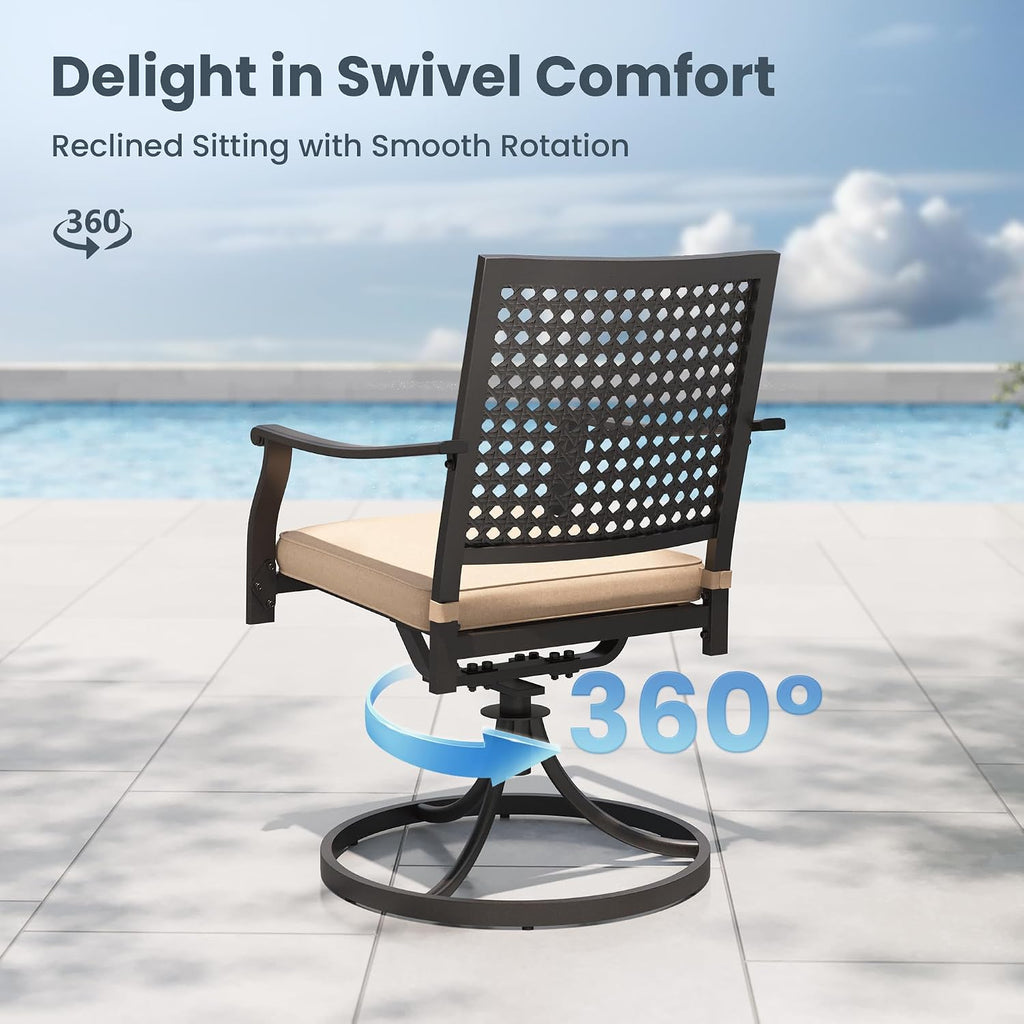 PHI VILLA Patio Swivel Dining Chairs Set of 4, Outdoor Kitchen Garden Metal Chair with Cushions, Patio Furniture Chair with Armrest, Black Frame