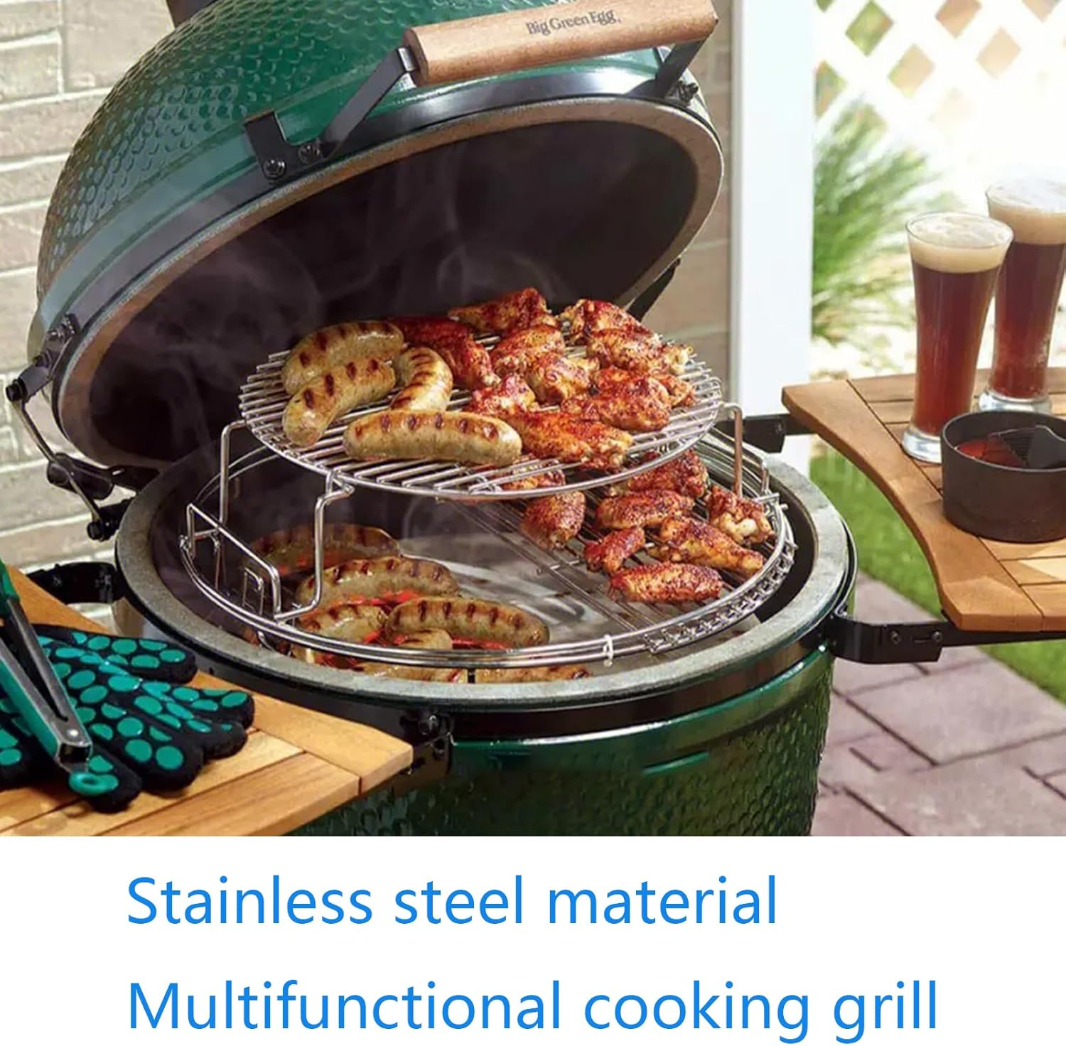 Multi-Level Base Rack Grill Cooking Grates Stack Rack System Kit for BGE, Big Green Egg XL, Kamado Joe Big Joe Smokers 24-inch Charcoal Grill，Expander Rack Cooking Basket Cooking Rack Eggspander Grid