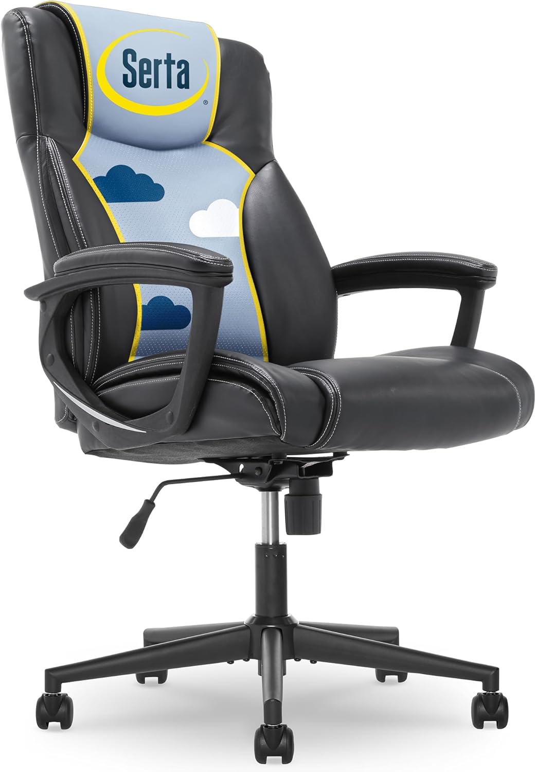 Serta Connor Executive Office Chair, Ergonomic Computer Chair with Layered Body Pillows, Contoured Lumbar, Adjustable Seat Height, Bonded Leather, Black