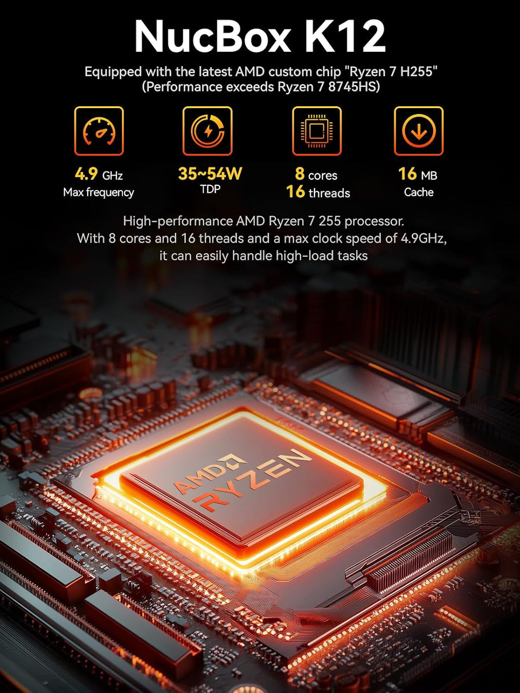 GMKtec Gaming Mini PC AMD Ryzen 7 H 255 (Upgraded 8745HS) 32GB DDR5 1TB SSD, Desktop Computer 3XM.2 2280 Expansion, Oculink, Dual NIC 2.5G, HDMI 2.1, USB4 K12