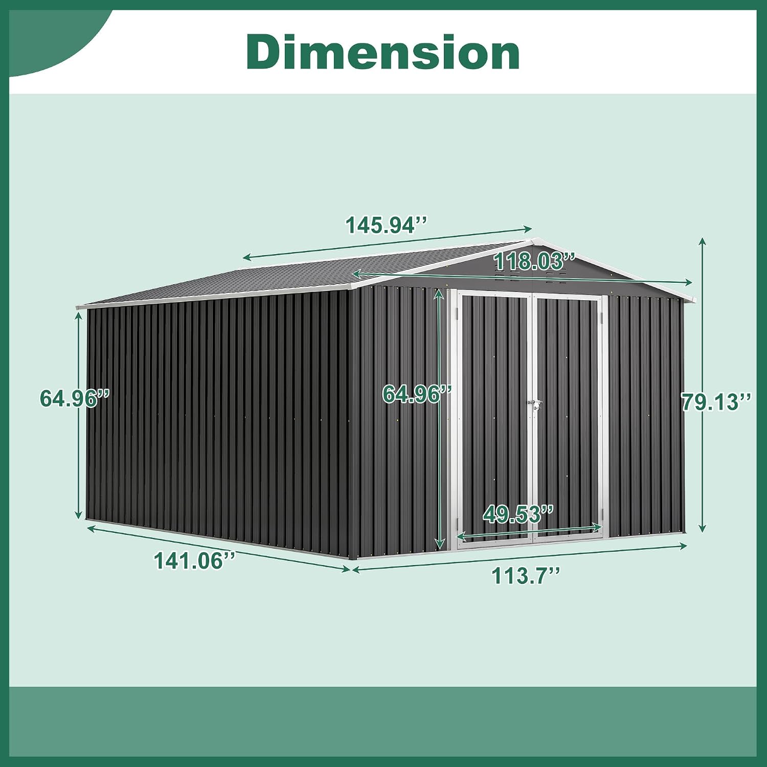 Ball & Cast 10×12 FT Outdoor Storage Shed,Metal Waterproof Tool Sheds with Lock and Key,Heavy-Duty Sheds Unit W/Doors and Vents,Galvanized Steel Garden House for Storing Bicycles,Barbeques,Black