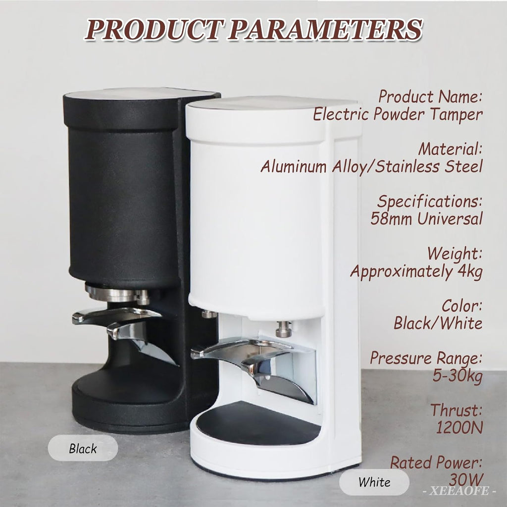 58mm Coffee Tamper, Automatic Electric Bean Powder Press Machine for Expresso, 5-30KG Pressure, 1 to 3 Adjustable Tamp Times Black
