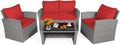 Tangkula 4 Pieces Patio Furniture Set, All Weather Outdoor Sectional Rattan Sofa Set with Cushions & Tempered Glass Table, Wicker Conversation Couch Set for Backyard Garden Poolside