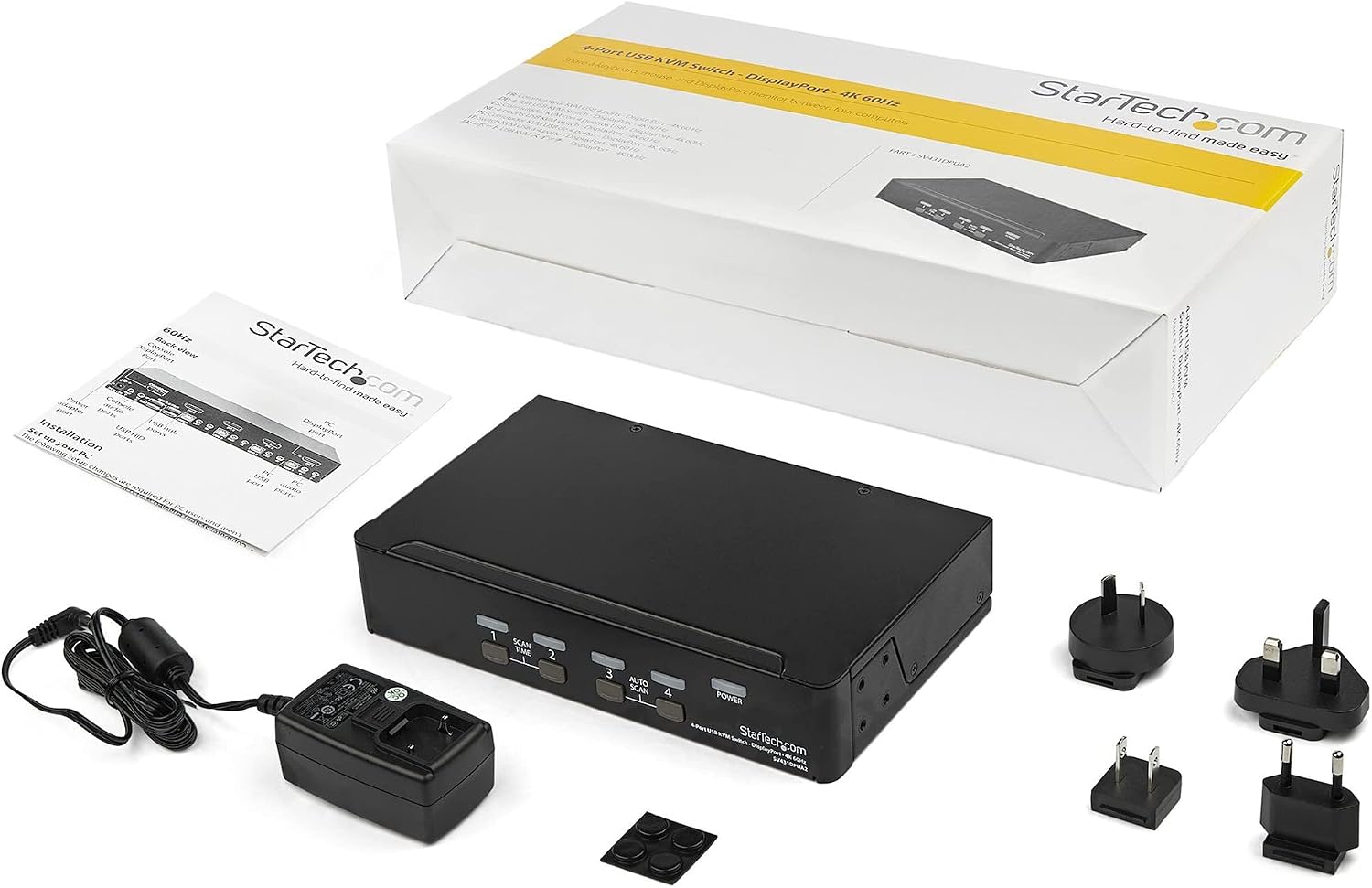StarTech.com 4 Port DisplayPort KVM Switch - 4K 60Hz - Single Display - Dual Port UHD DP 1.2 USB KVM Switch with Integrated USB 2.0 Hub & Audio - Dell, HP, Apple, Lenovo - TAA Compliant (SV431DPUA2)